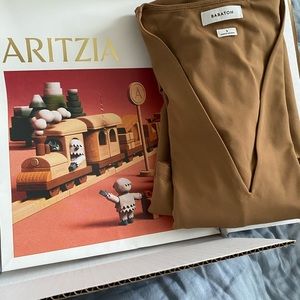 Aritzia contour dress in a caramel colour